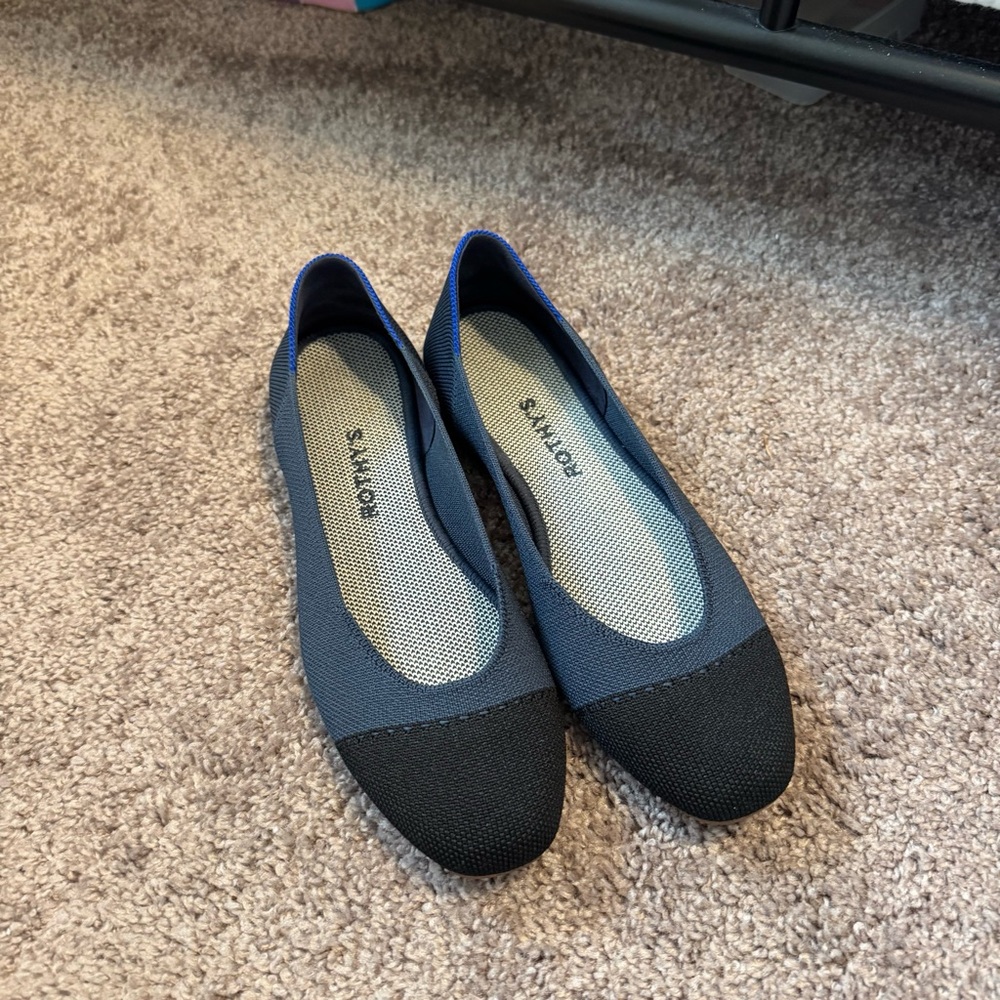 Rothy’s Blue and Black Square Toe Flats